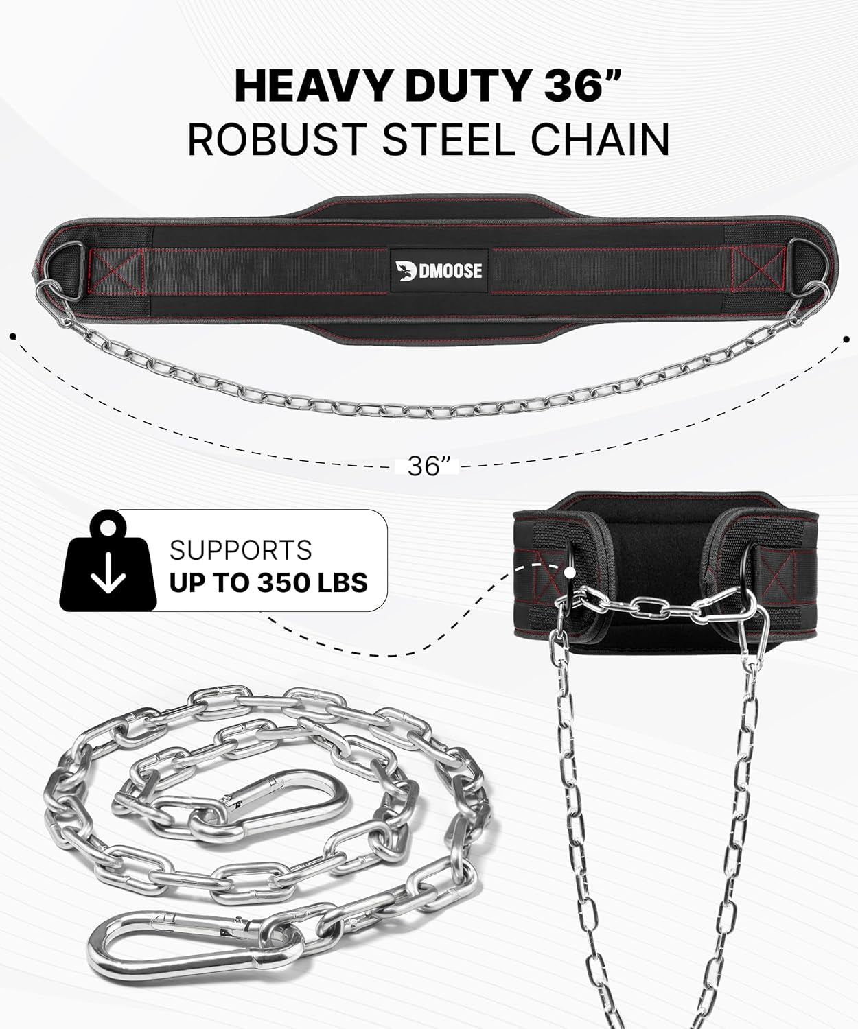 Dip Belt for Weightlifting, Weight Belt with Chain for Pullup, Gym Lifting Belt for Powerlifting, Squat, Bodybuilding, Heavy Duty Steel, Workout Belt with Comfortable Neoprene Support