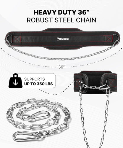 Dip Belt for Weightlifting, Weight Belt with Chain for Pullup, Gym Lifting Belt for Powerlifting, Squat, Bodybuilding, Heavy Duty Steel, Workout Belt with Comfortable Neoprene Support